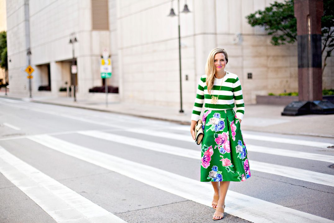 Floral Skirt and Striped Top