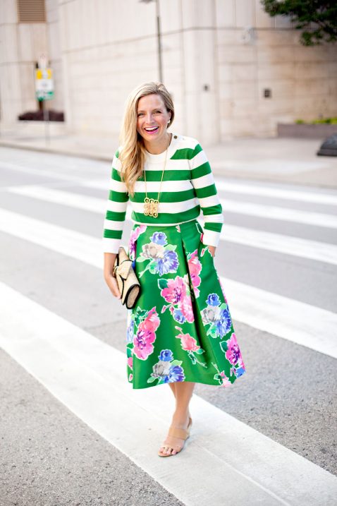 Floral Skirt and Striped Top