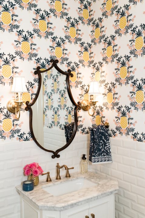 Pineapple Wallpaper Powder Bathroom