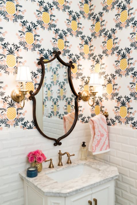 Pineapple Wallpaper Powder Bathroom