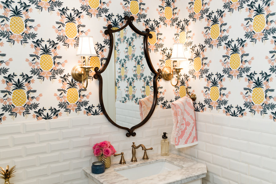 Pineapple Wallpaper Powder Bathroom