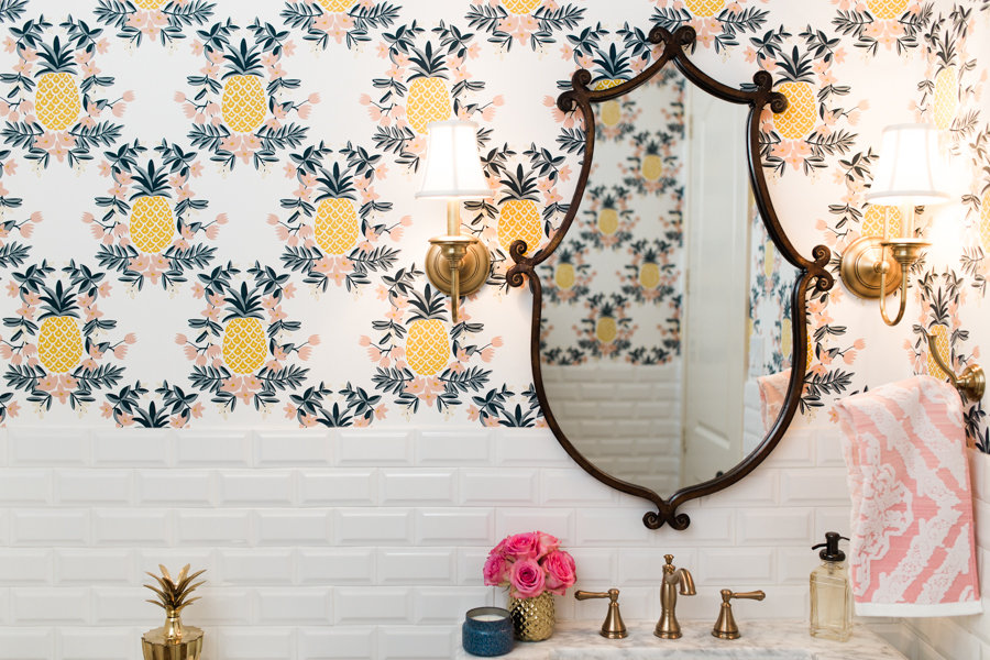 Pineapple Wallpaper Powder Bathroom