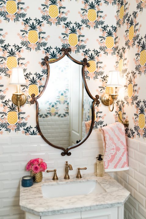 Pineapple Wallpaper Powder Bathroom