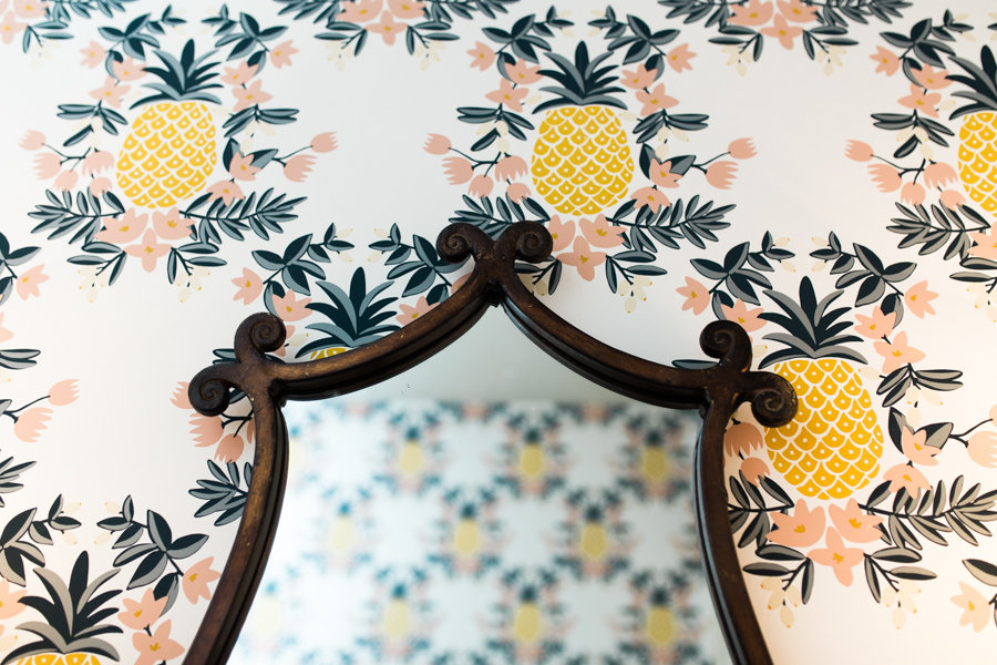 Pineapple Wallpaper Powder Bathroom