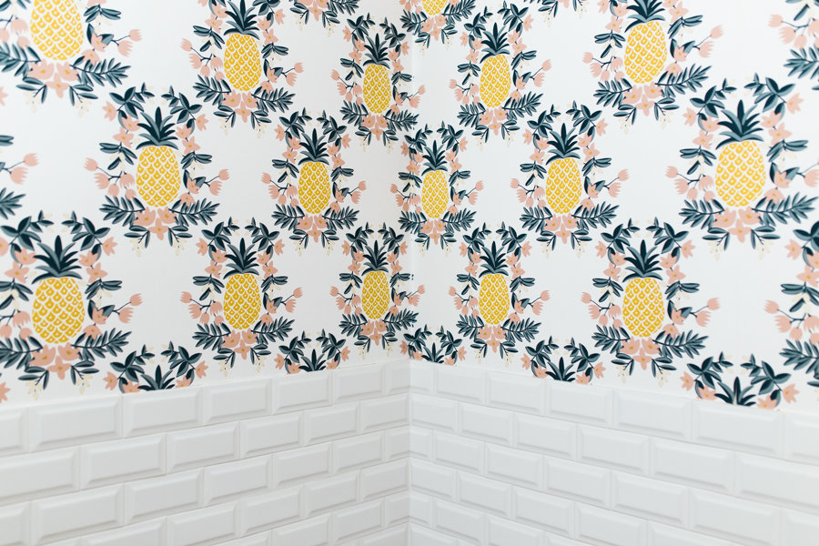 Pineapple Wallpaper Powder Bathroom