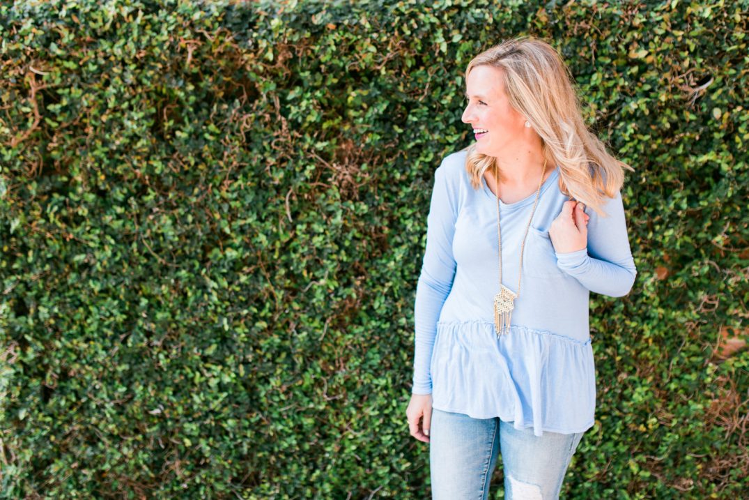 peplum top and distressed jeans 