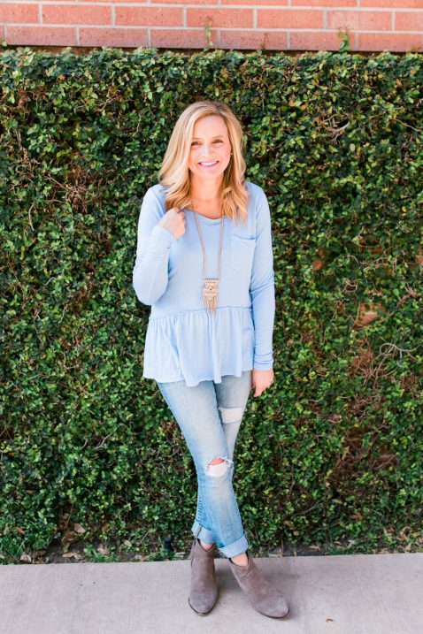 peplum top and distressed jeans 