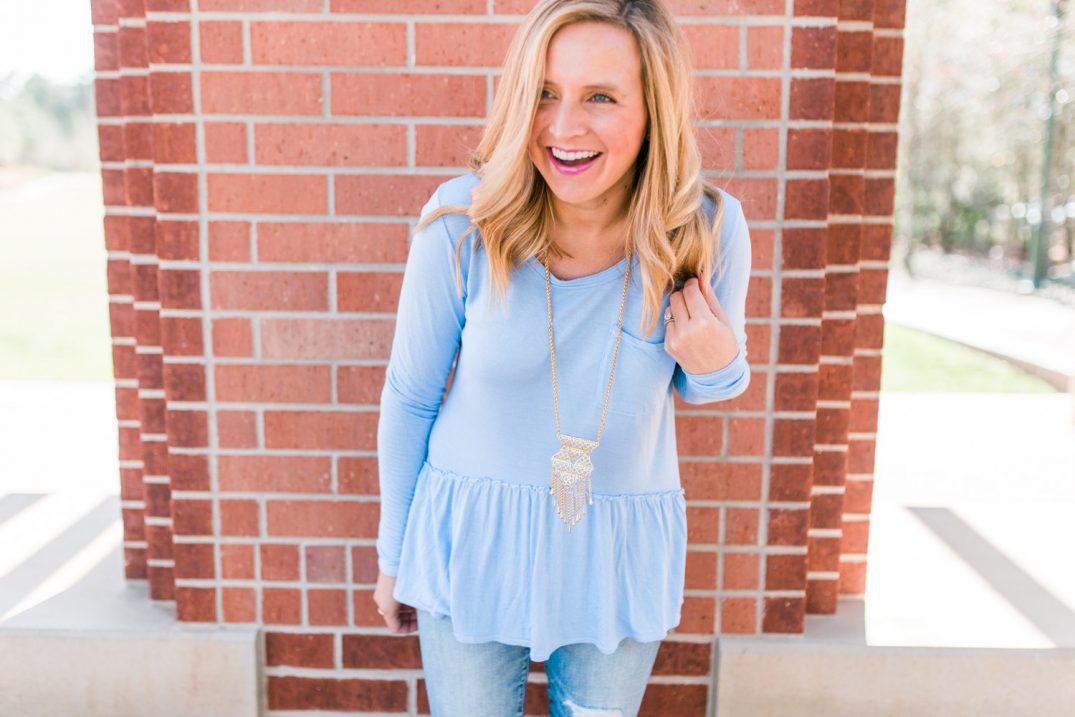 peplum top and distressed jeans 