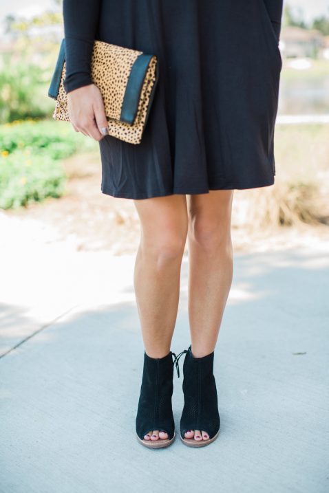 black dress-booties-leopard clutch