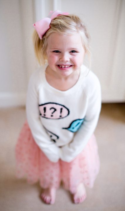 little girls skirt, sweater and leggings