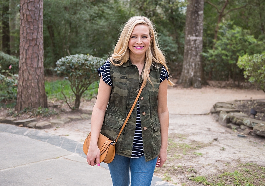 Camo Vest, Striped Top and Jeans - Fancy Ashley