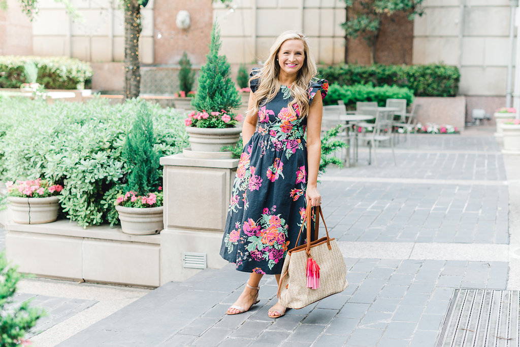 Floral Dress, Sole Society Sandals and Bag