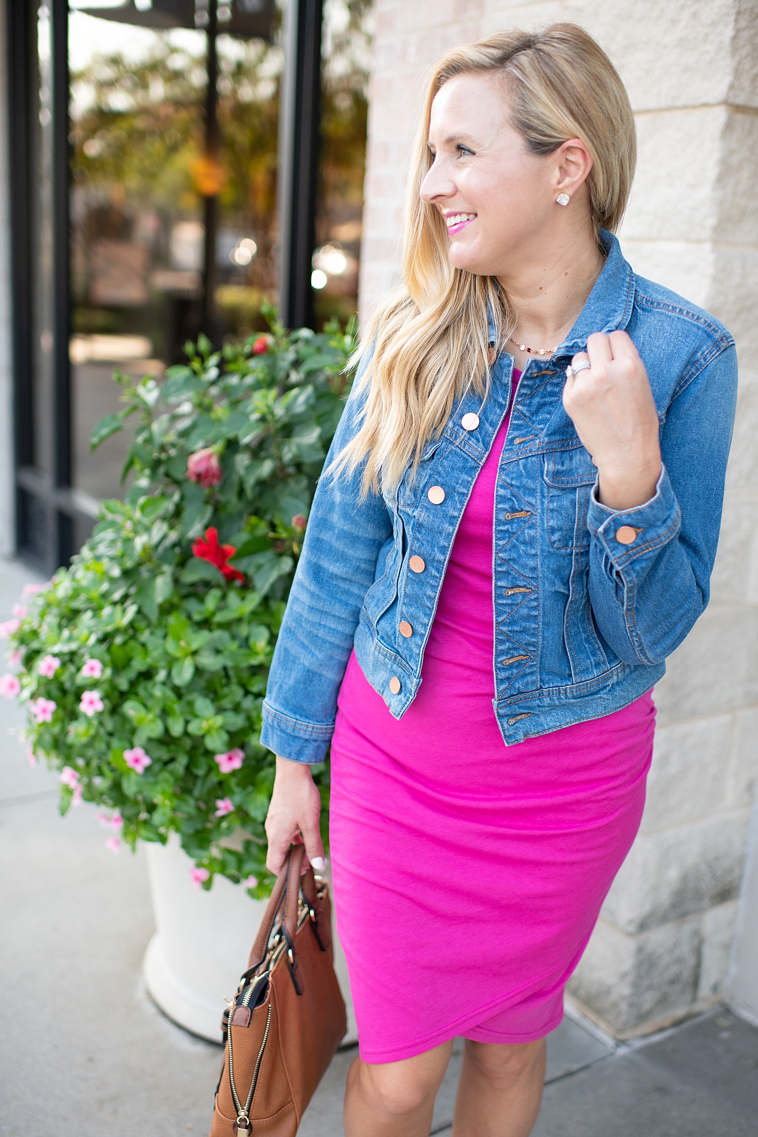 Pink Leith ruched tank dress styled by popular Houston fashion blogger, Fancy Ashley