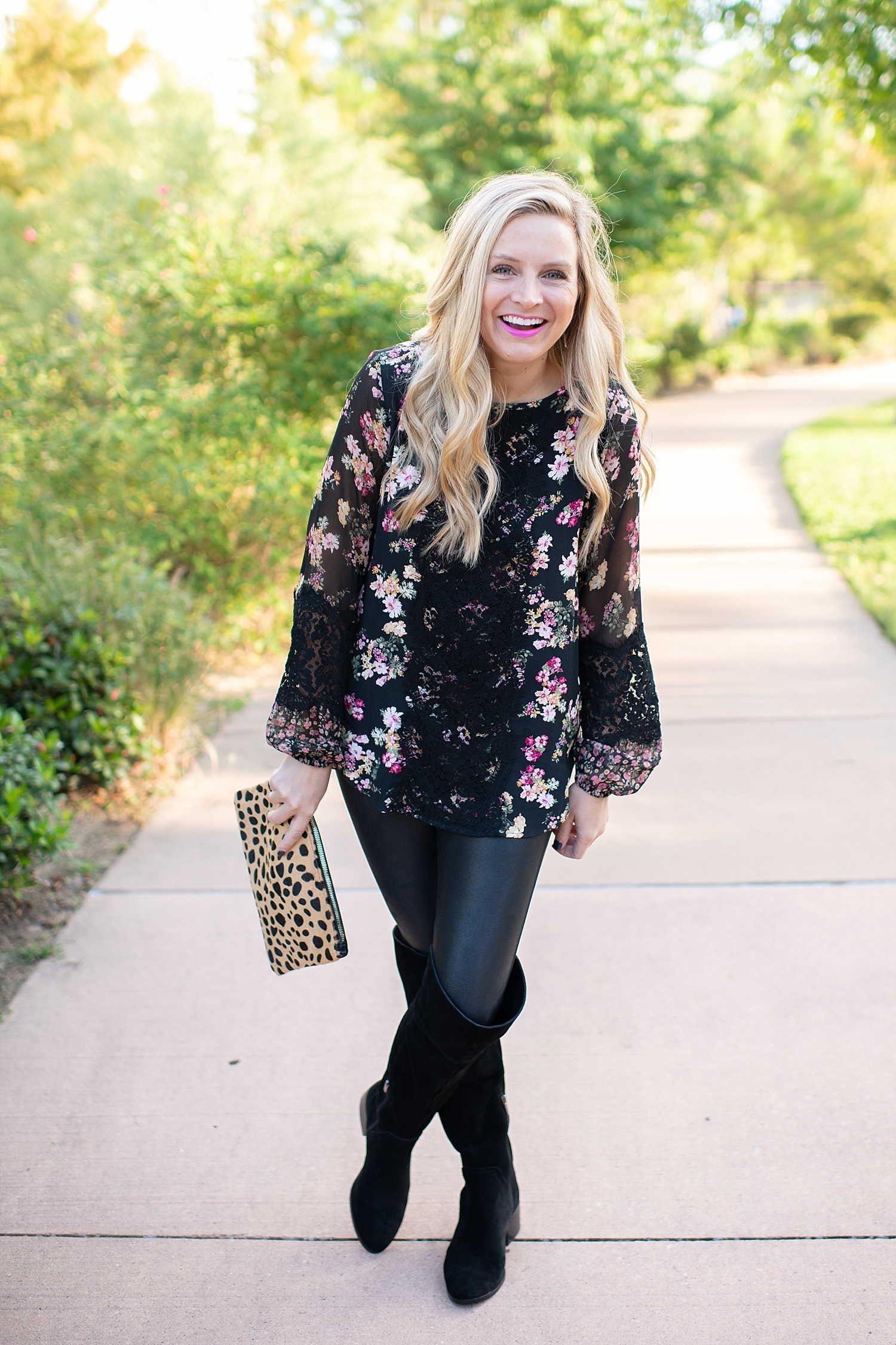 Karen Kane fall floral top available at Bloomingdales and featured by top Houston fashion blog, Fancy Ashley