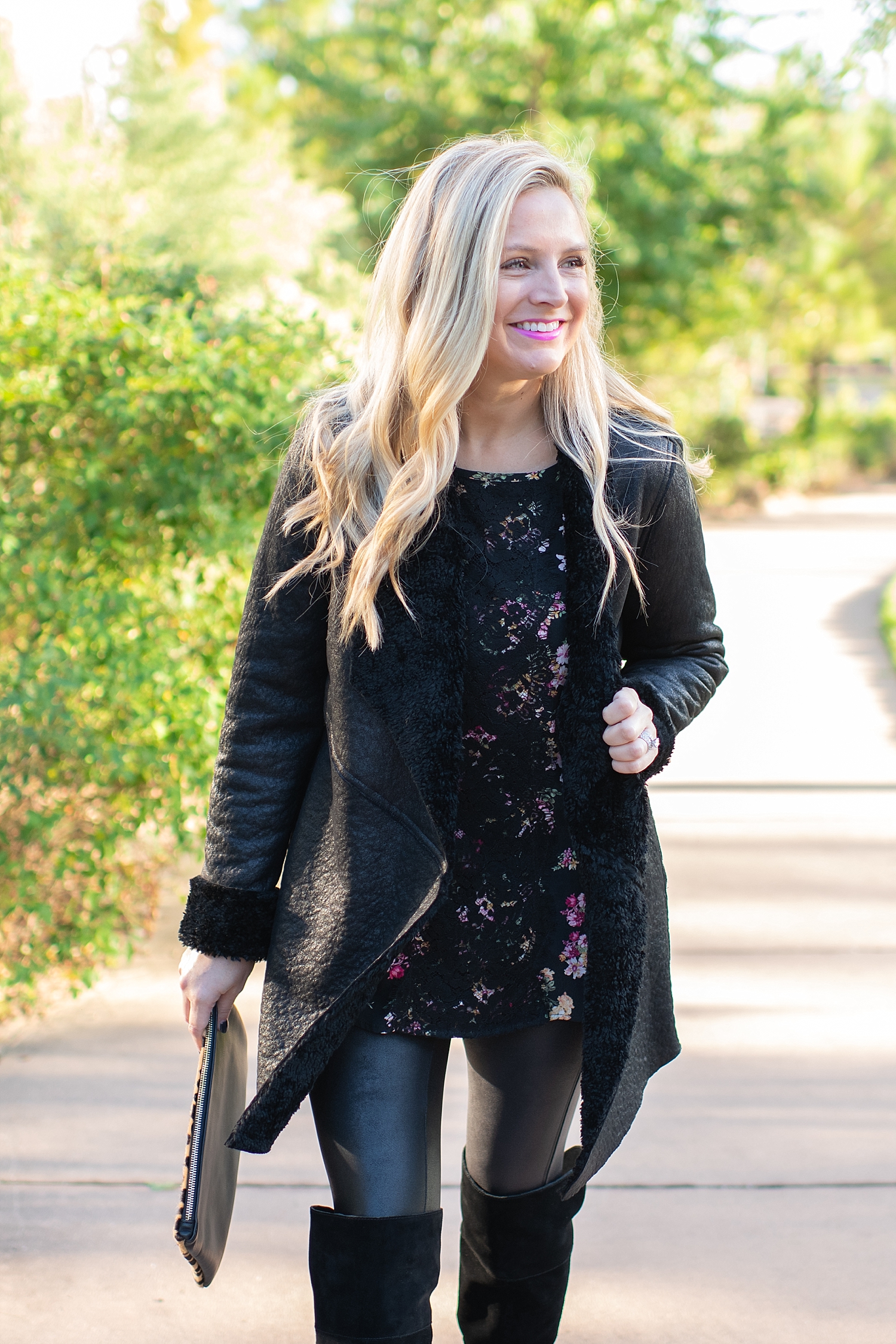 Karen Kane fall floral top available at Bloomingdales and featured by top Houston fashion blog, Fancy Ashley