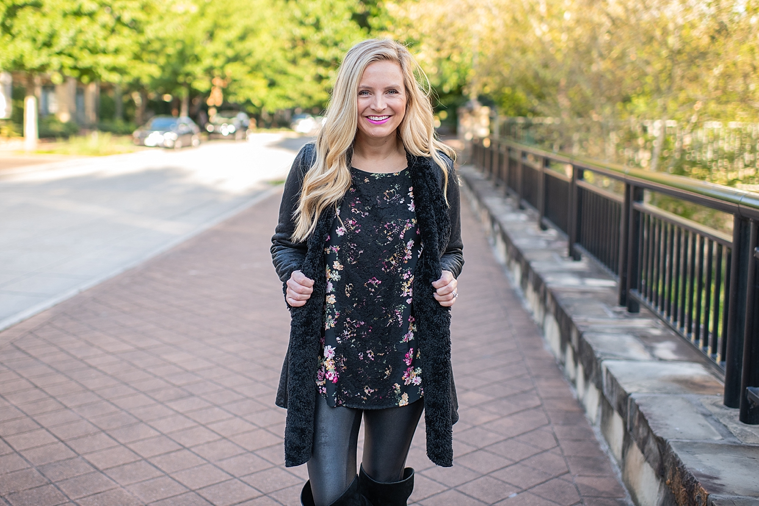 Karen Kane fall floral top available at Bloomingdales and featured by top Houston fashion blog, Fancy Ashley