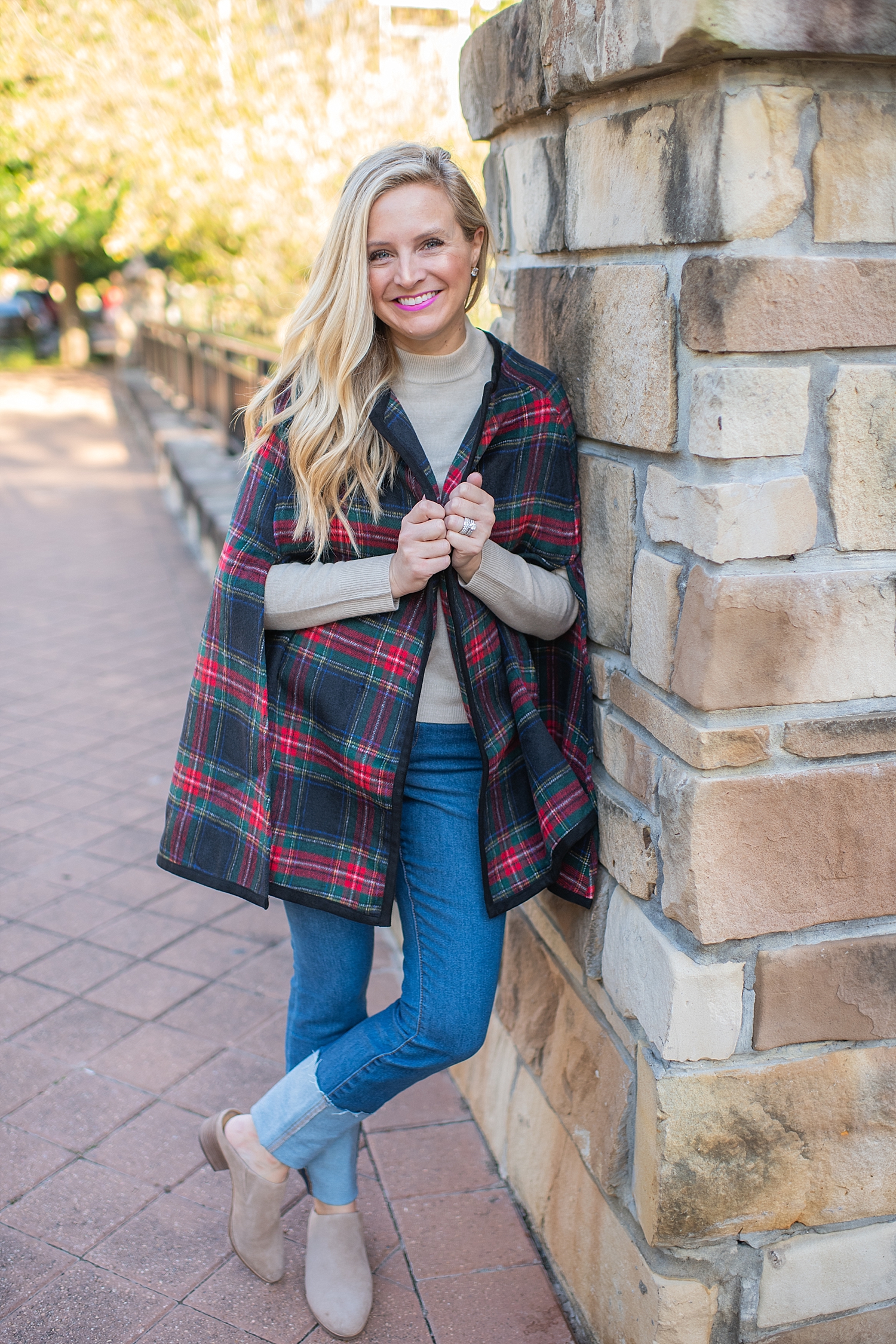 Ralph Lauren plaid cape styled by top Houston fashion blog, Fancy Ashley