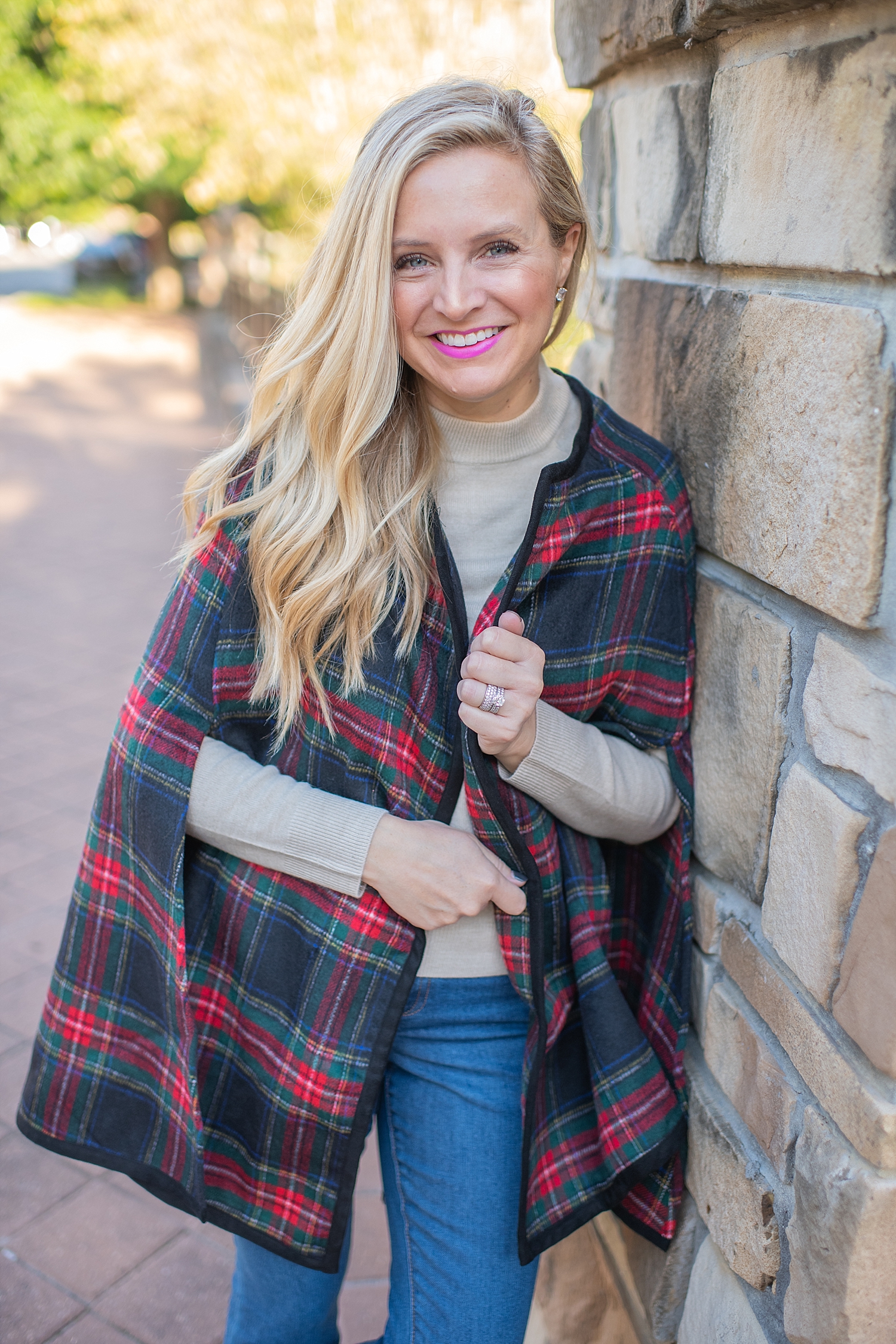 Ralph Lauren plaid cape styled by top Houston fashion blog, Fancy Ashley