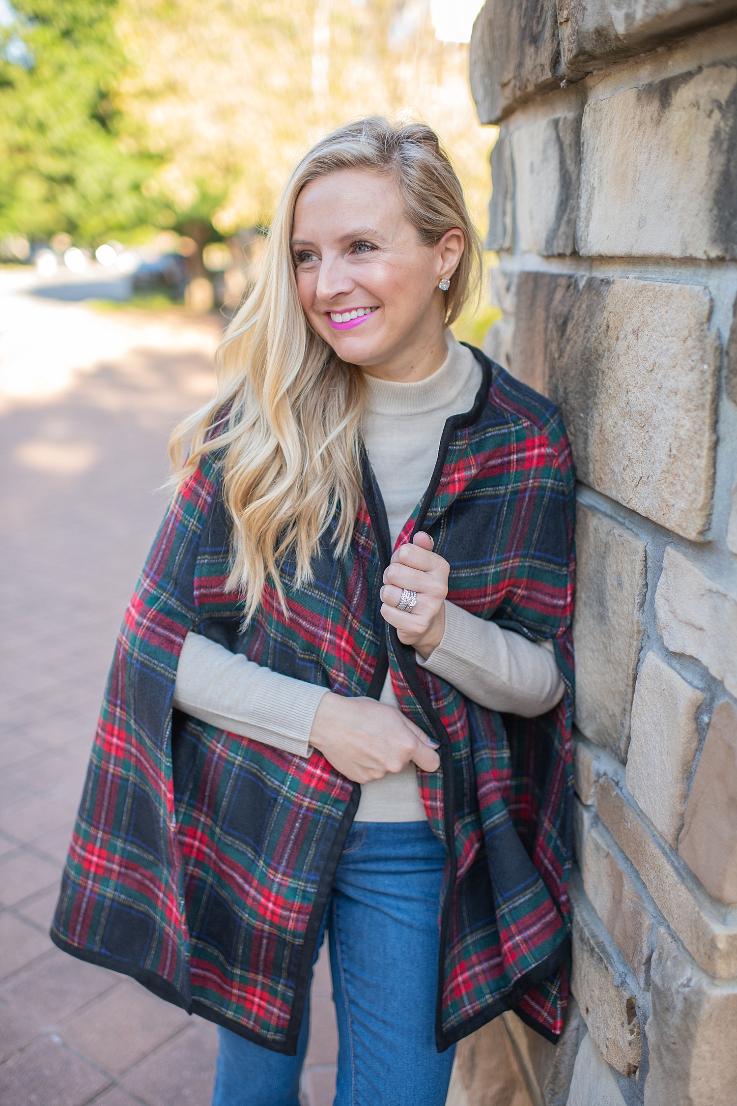 Ralph Lauren plaid cape styled by top Houston fashion blog, Fancy Ashley