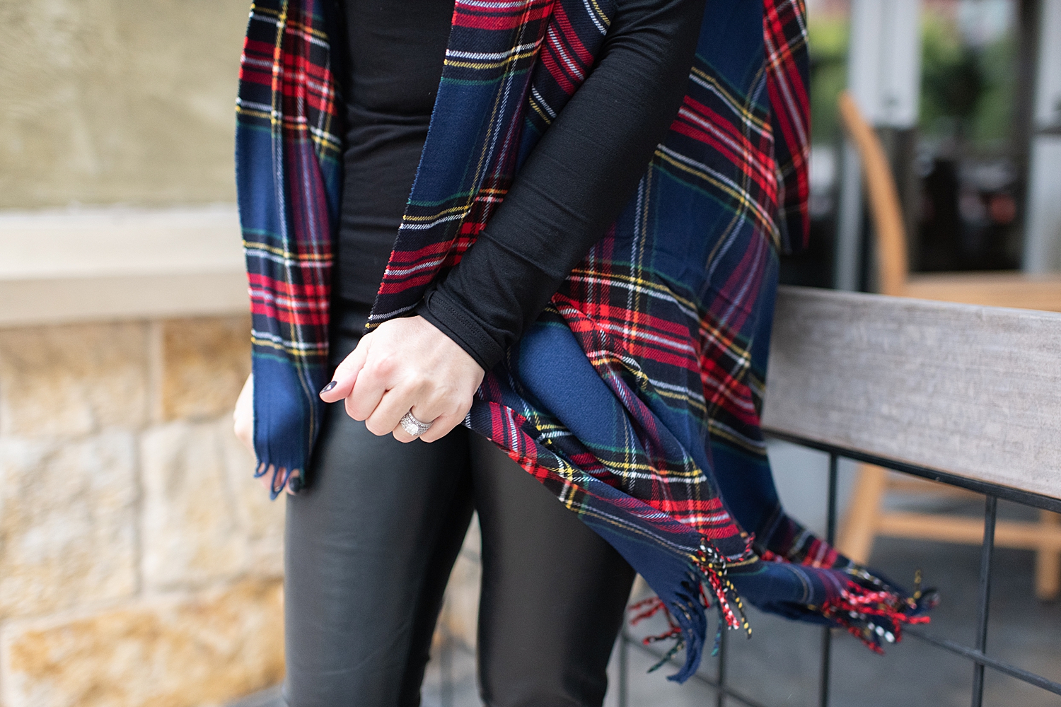 Fancy Ashley x Social Threads collection featured by top Houston fashion blogger, Fancy Ashley: image of a woman wearing a Social Threads plaid vest, Social Threads faux leather leggings, black turtleneck, Social Threads quilted clutch and Sole Society booties