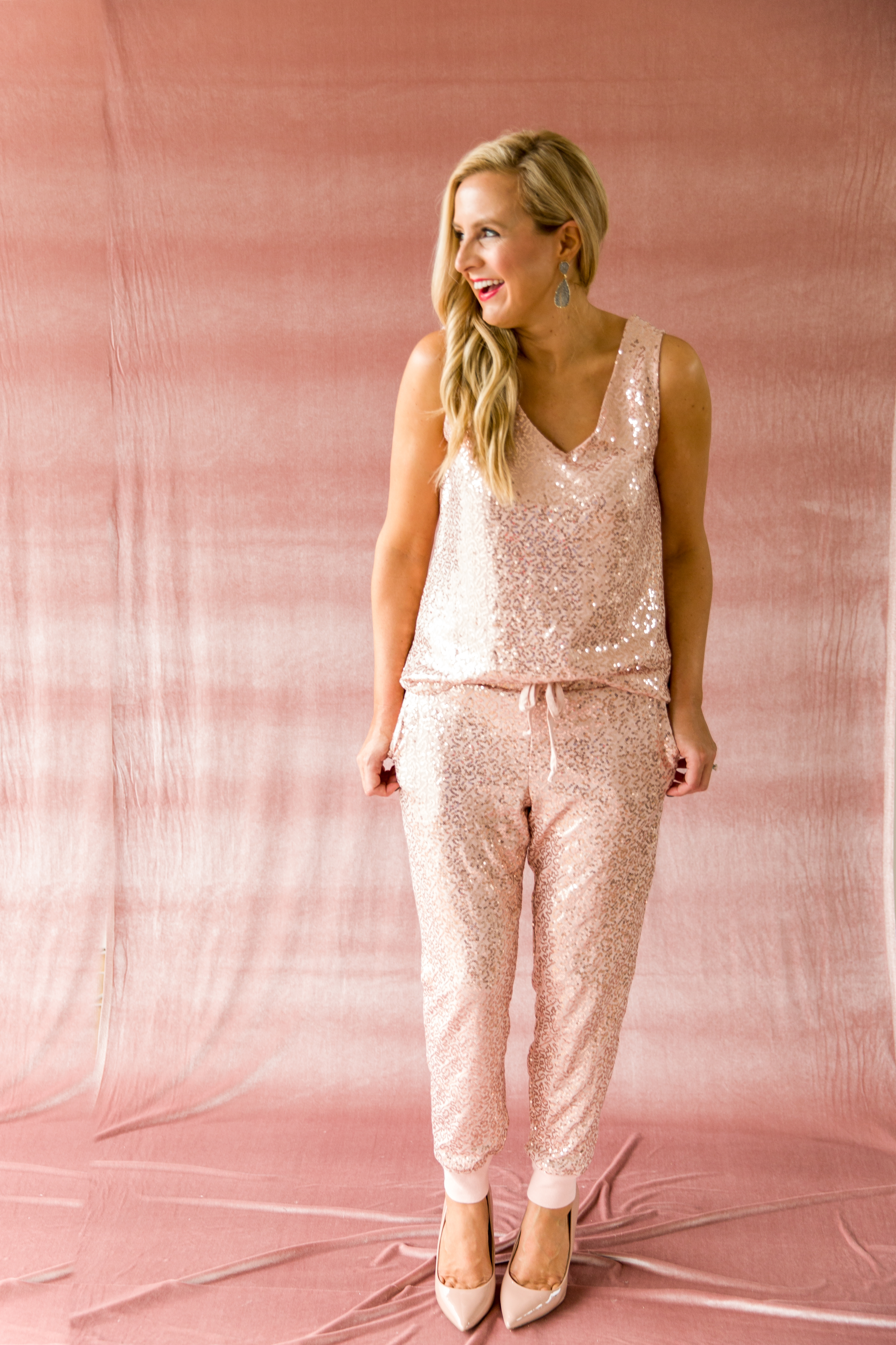The Latest Nordstrom Collection: Gibson x Glam Collection featured by top Houston fashion blog, Fancy Ashley - pink sequin joggers