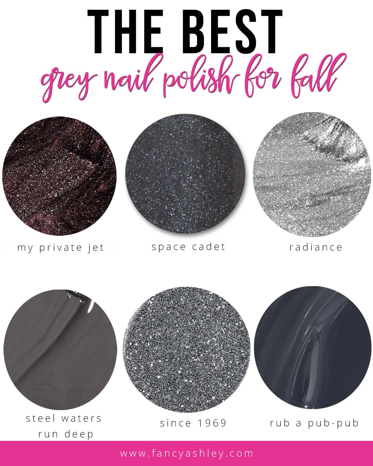 Grey Nail Polish by popular Houston beauty blog, Fancy Ashley: collage image of different grey nail polish colors. 