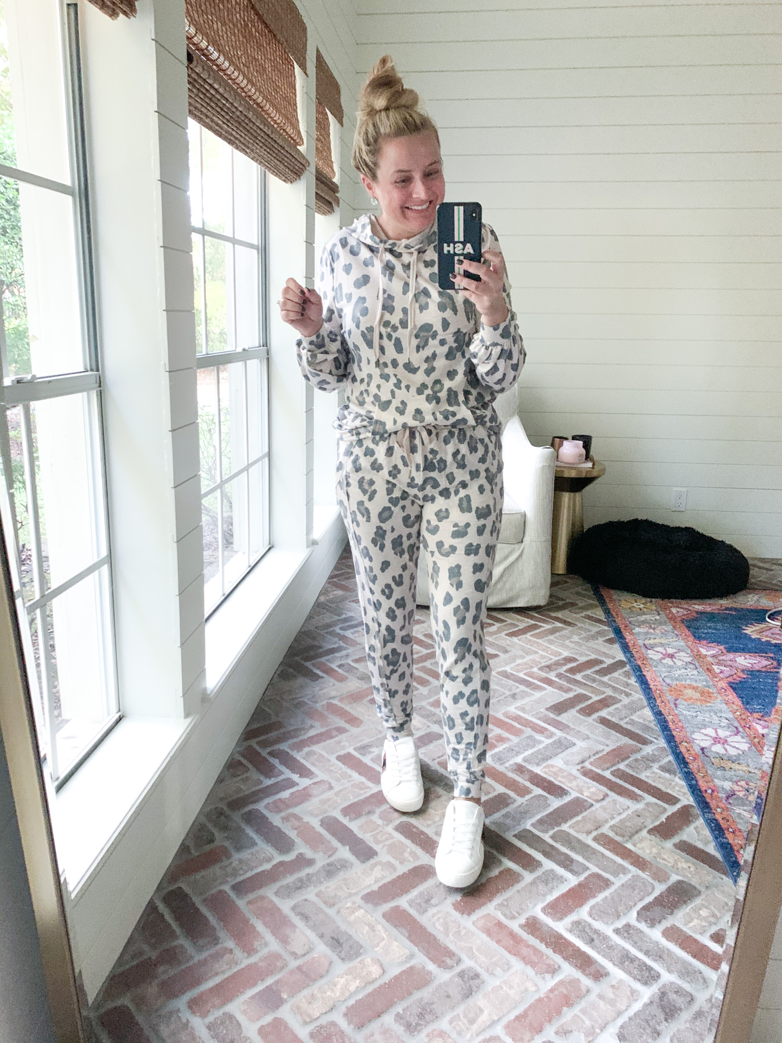 Walmart Womens Clothes by popular Houston fashion blog, Fancy Ashley: image of a woman wearing a Walmart Scoop Women's Leopard Print French Terry Hoodie and Scoop Women's Animal Printed Joggers with Front Seaming.