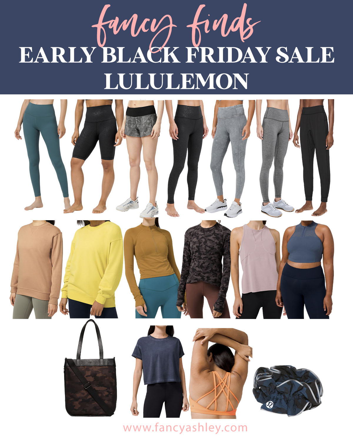 Black Friday Sales by popular Houston life and style blog, Fancy Ashley: collage image of Lululemon clothing. 