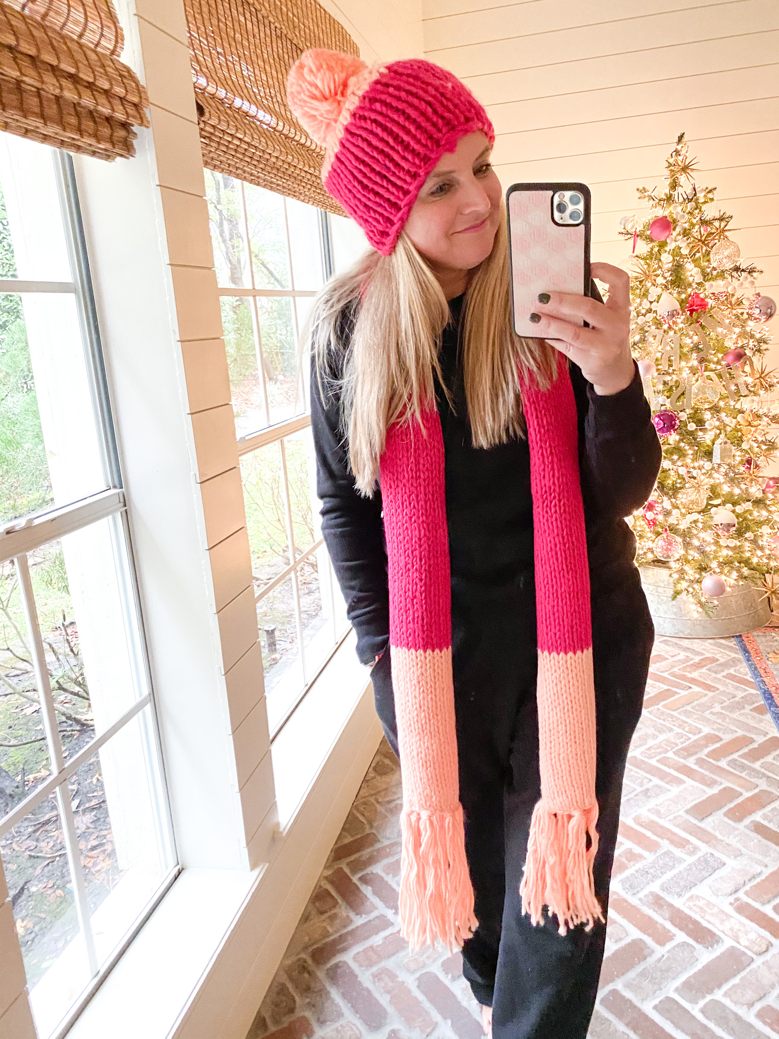 Walmart Fashion by popular Houston fashion blog, Fancy Ashley: image of a woman wearing a two tone sweater and beanie, black long sleeve shirt, and black pants. 