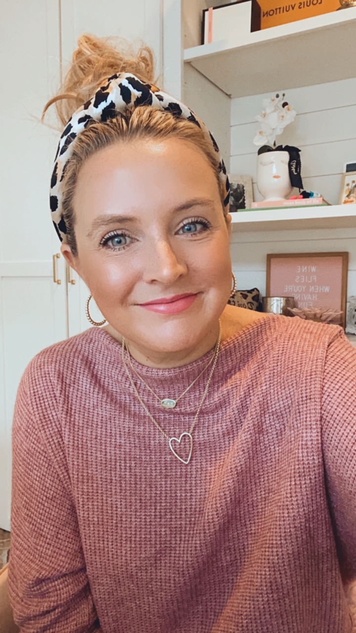 Like To Know It by popular Houston life and style blog, Fancy Ashely: image of a pink sweater, gold heart necklace, and leopard print knot headband. 