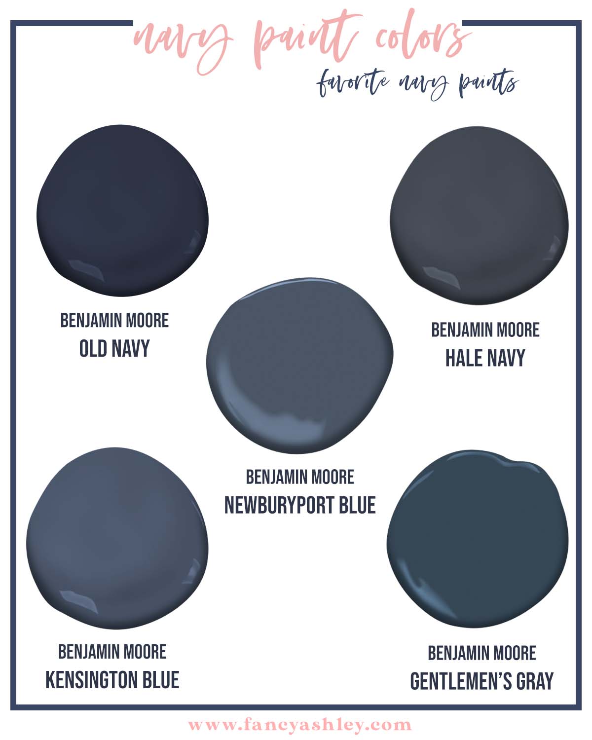 Navy Blue Paint by popular Houston life and style blog, Fancy Ashley: collage image of different navy blue paint colors. 