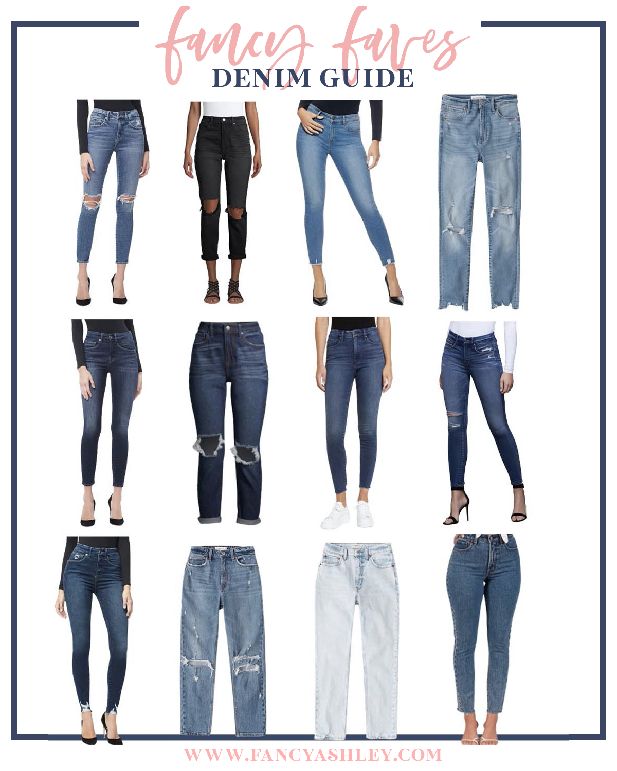 Spring Denim guide by popular Houston fashion blog, Fancy Ashley: collage image of denim pants. 