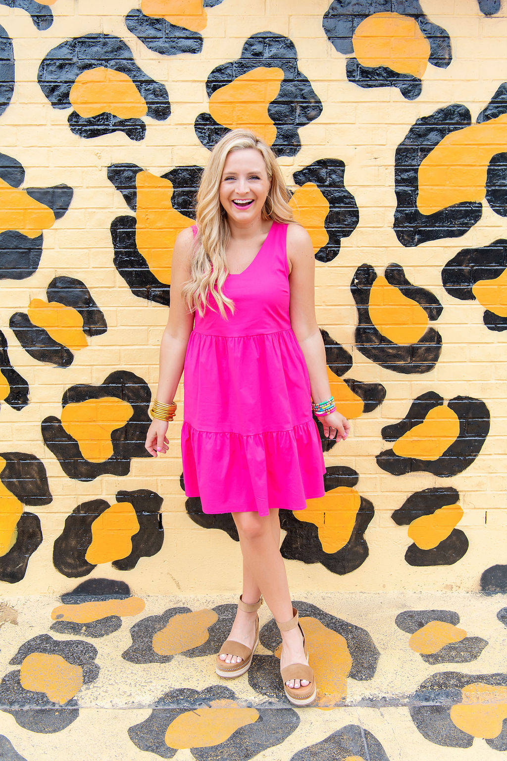 Summer Dress by popular Houston fashion blog, The House of Fancy: image of a woman wearing a Gibson Look Ashley tiered poplin dress. 