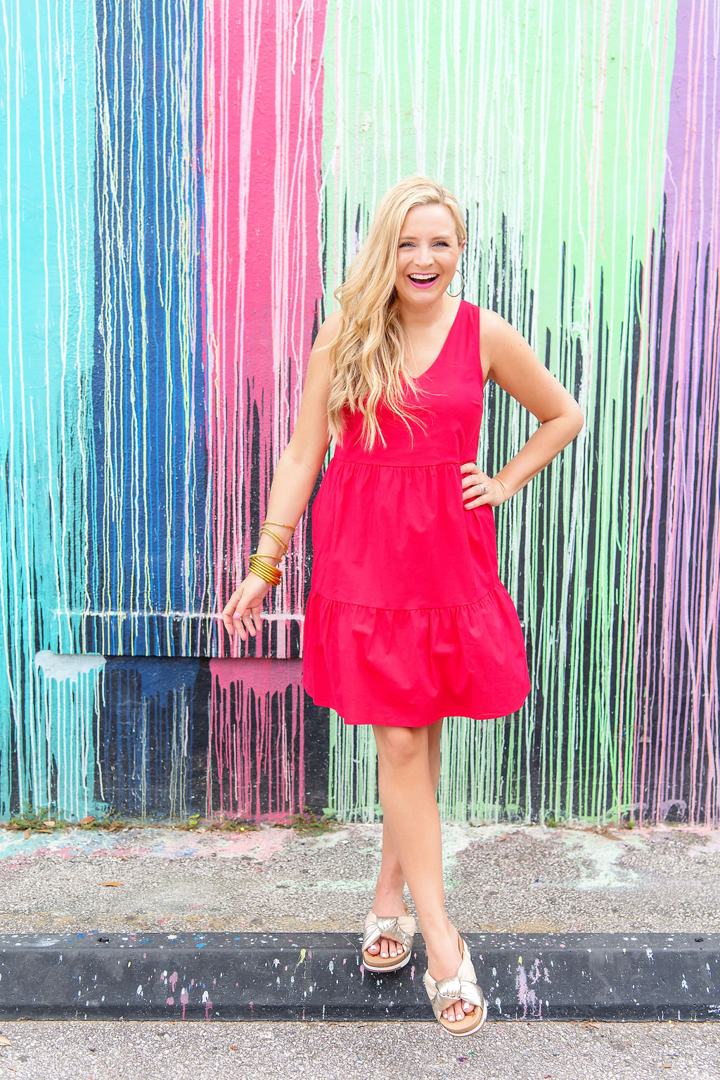 Summer Dress by popular Houston fashion blog, The House of Fancy: image of a woman wearing a Gibson Look Ashley tiered poplin dress. 
