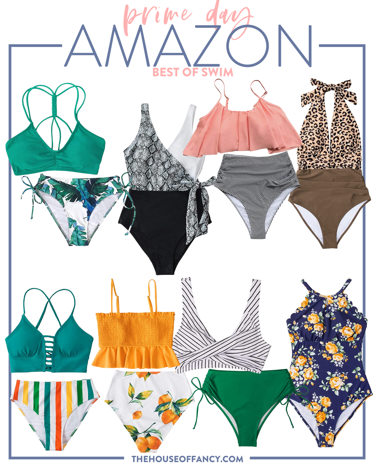 Amazon Prime Day by popular Houston life and style blog, The House of Fancy: collage image of one piece and two piece swimsuits. 
