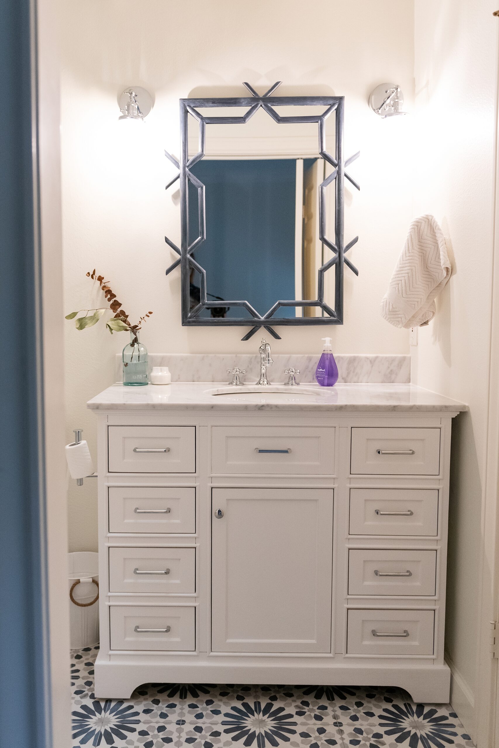 Repurposed furniture as a DIY Bathroom vanity - at home with Ashley