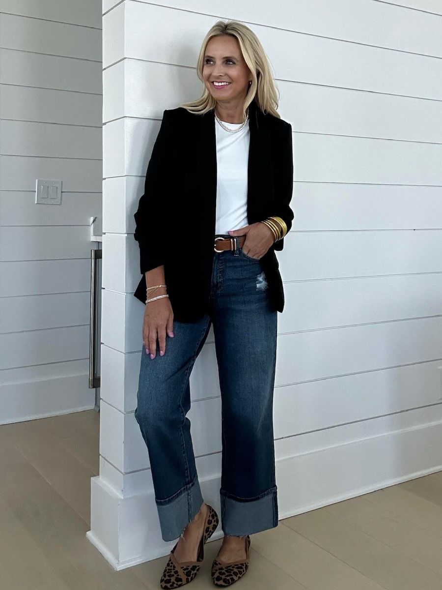 Blazer, bodysuit and jeans